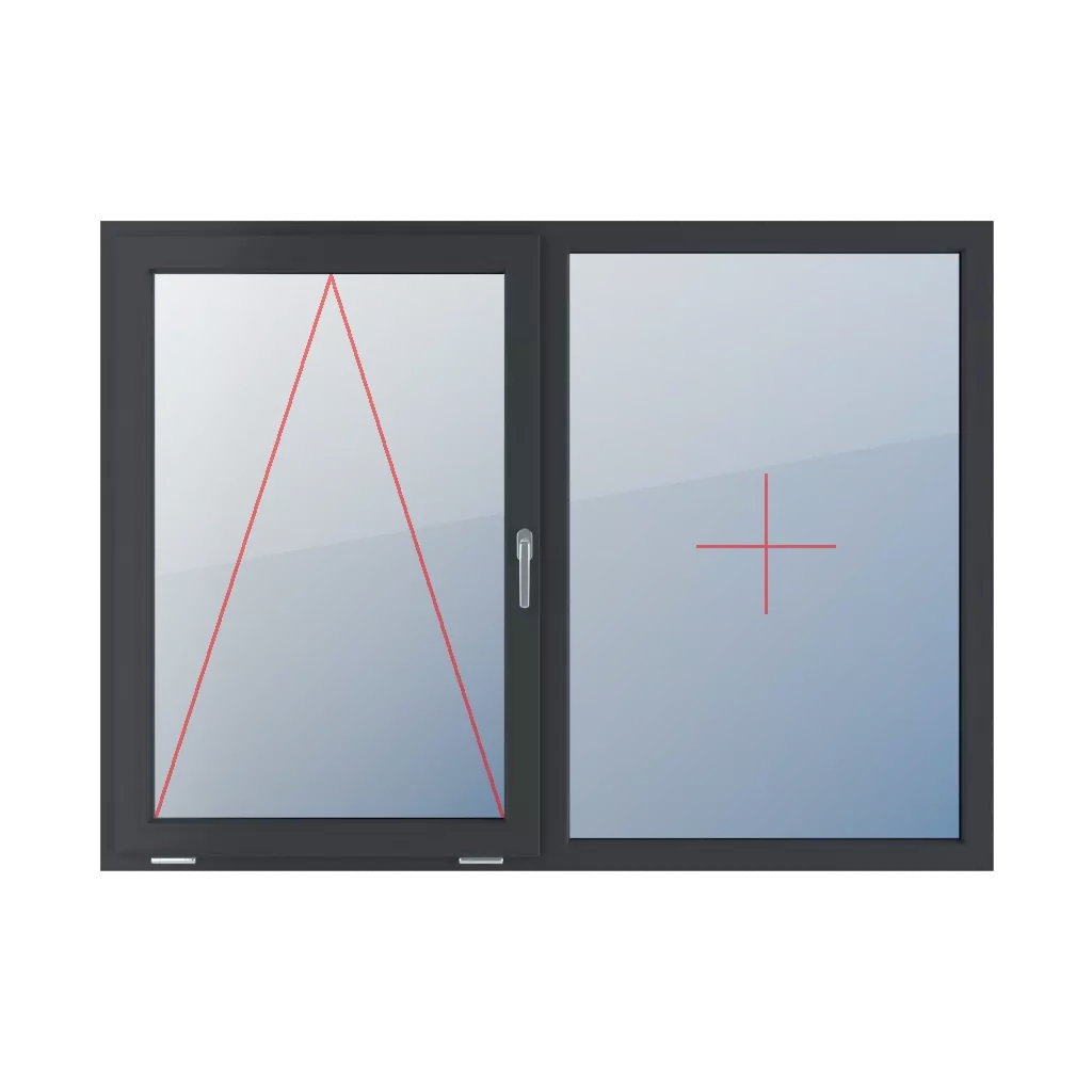 Tiltable with a handle on the right, fixed glazing in the frame windows types-of-windows double-leaf symmetrical-division-horizontal-50-50  
