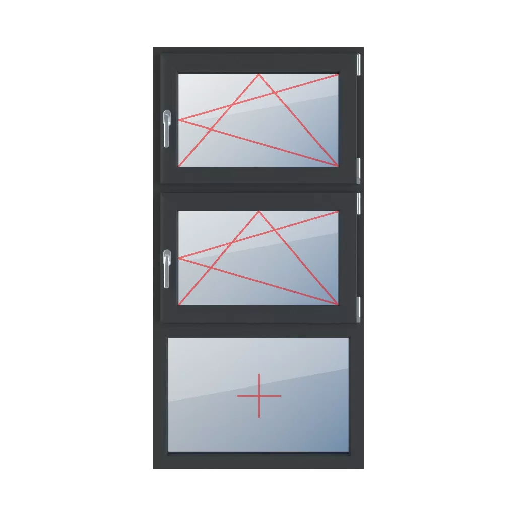 Turn-tilt right, turn-tilt right, fixed glazing in the frame windows types-of-windows triple-leaf vertical-symmetrical-division-33-33-33  