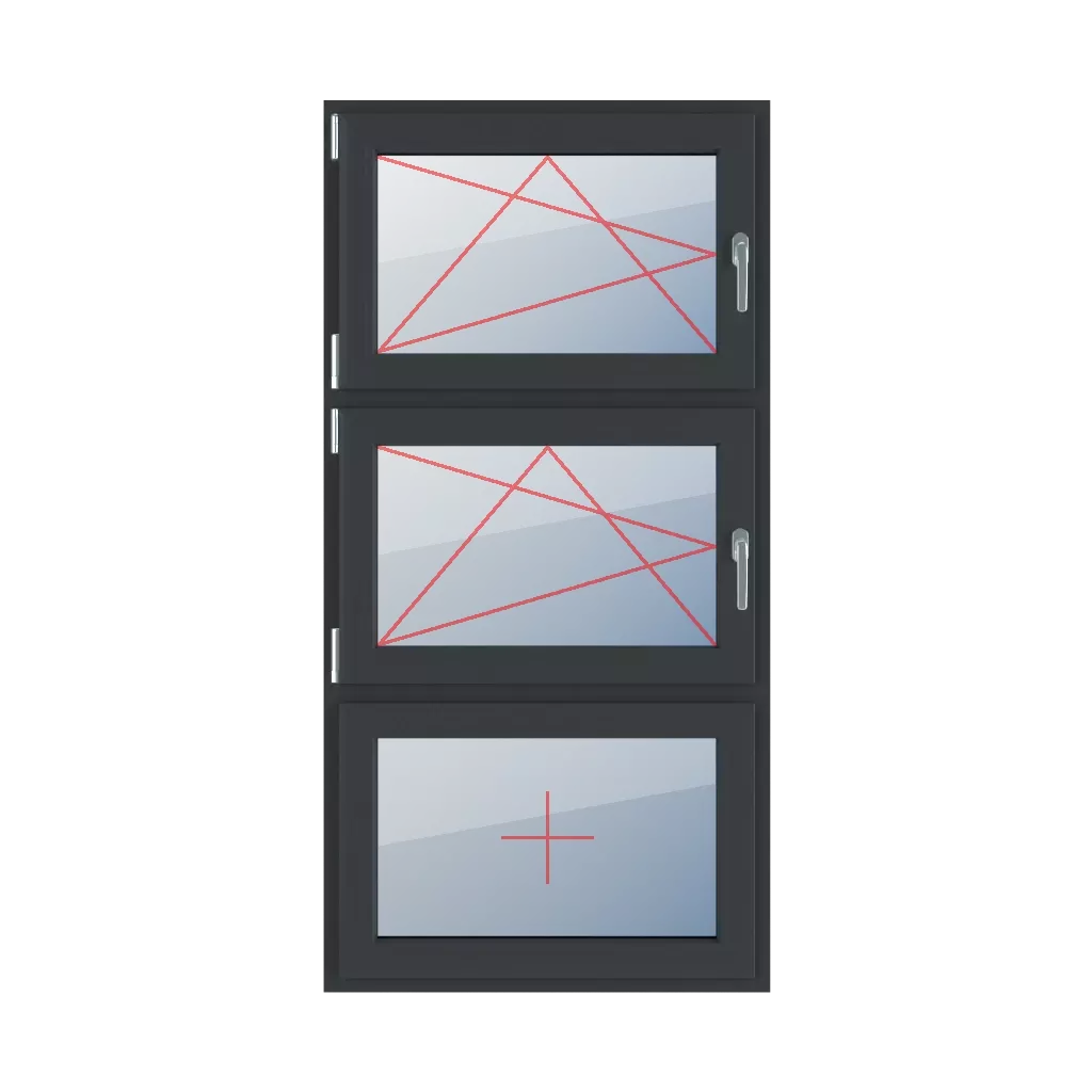 Left-hand turn-tilt, left-hand turn-tilt, fixed glazing in the leaf windows types-of-windows triple-leaf vertical-symmetrical-division-33-33-33  