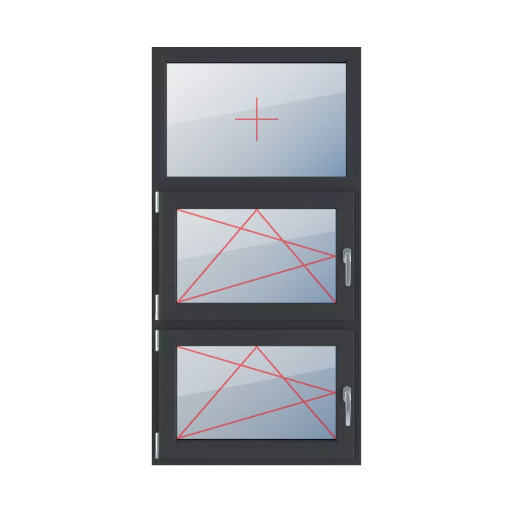 Fixed glazing in a frame, left-hand turn-tilt glazing, left turn-tilt glazing windows types-of-windows triple-leaf vertical-symmetrical-division-33-33-33  