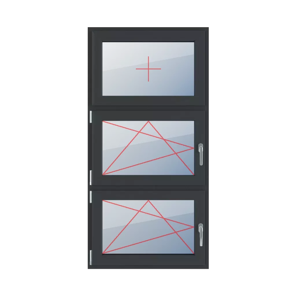 Fixed glazing in the leaf, left-hand turn-tilt, left turn-tilt glazing windows types-of-windows triple-leaf vertical-symmetrical-division-33-33-33  