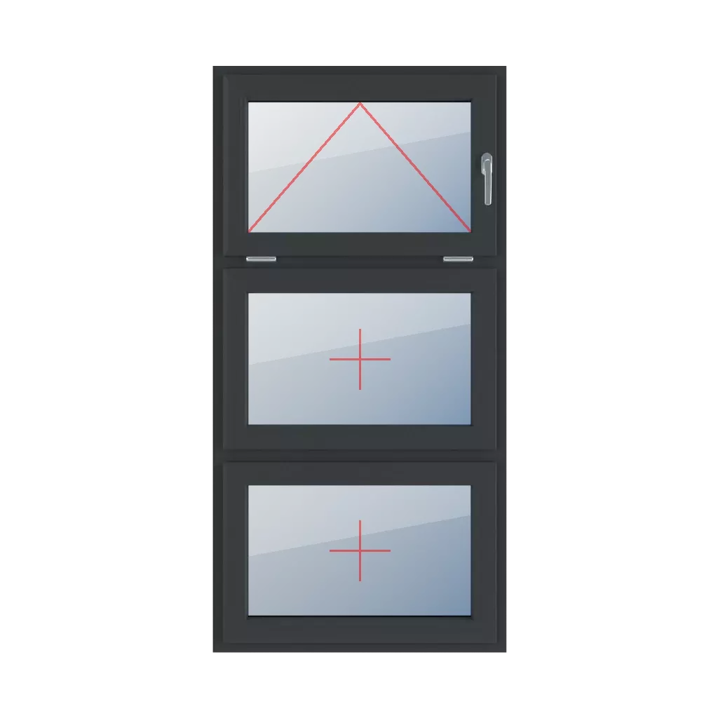 Tiltable with a handle on the right, fixed glazing in the sash windows types-of-windows triple-leaf vertical-symmetrical-division-33-33-33  