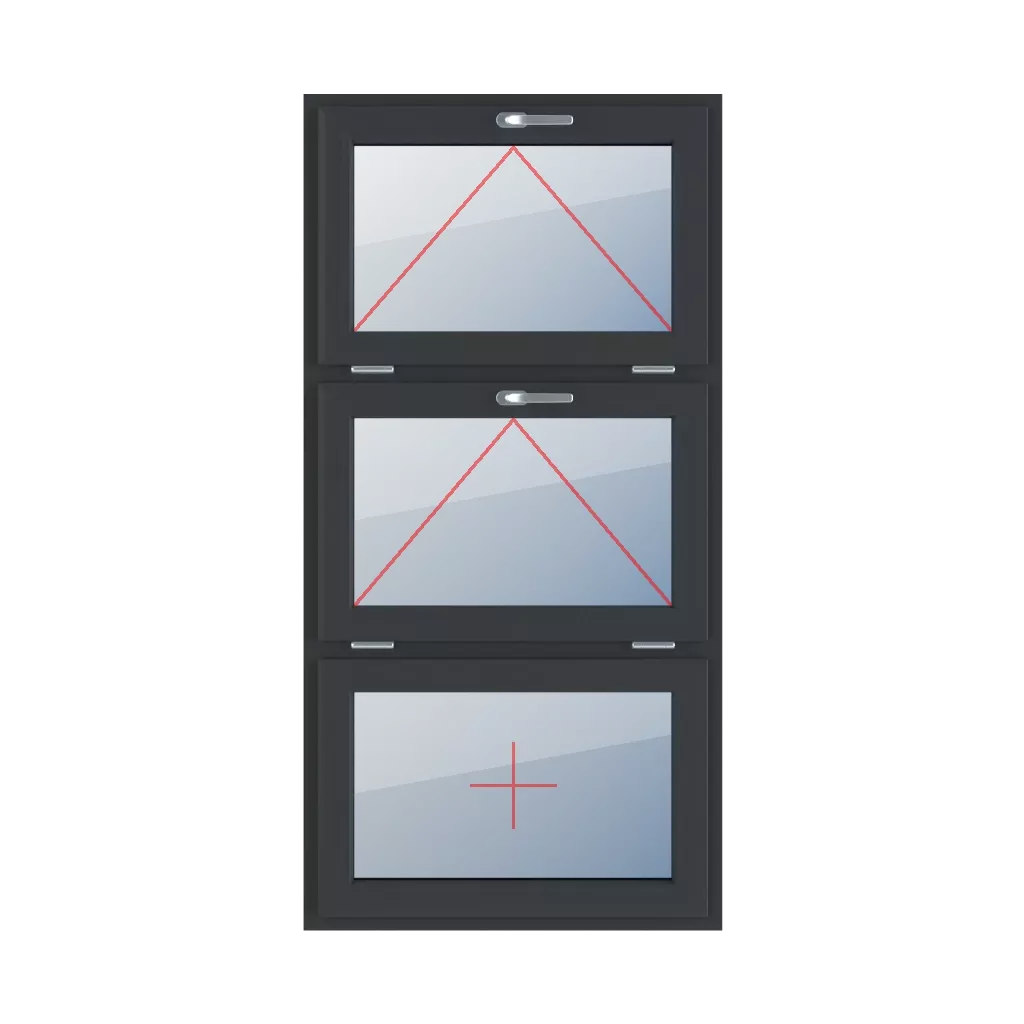 Tilt with a handle at the top, tilt with a handle at the top, fixed glazing in the wing windows types-of-windows triple-leaf vertical-symmetrical-division-33-33-33  