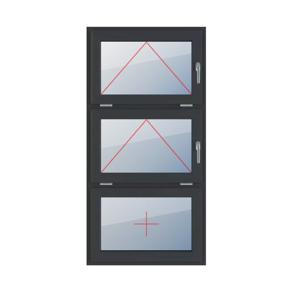 Tilt with a handle on the right, tilt with a handle on the right, fixed glazing in the wing windows types-of-windows triple-leaf vertical-symmetrical-division-33-33-33  