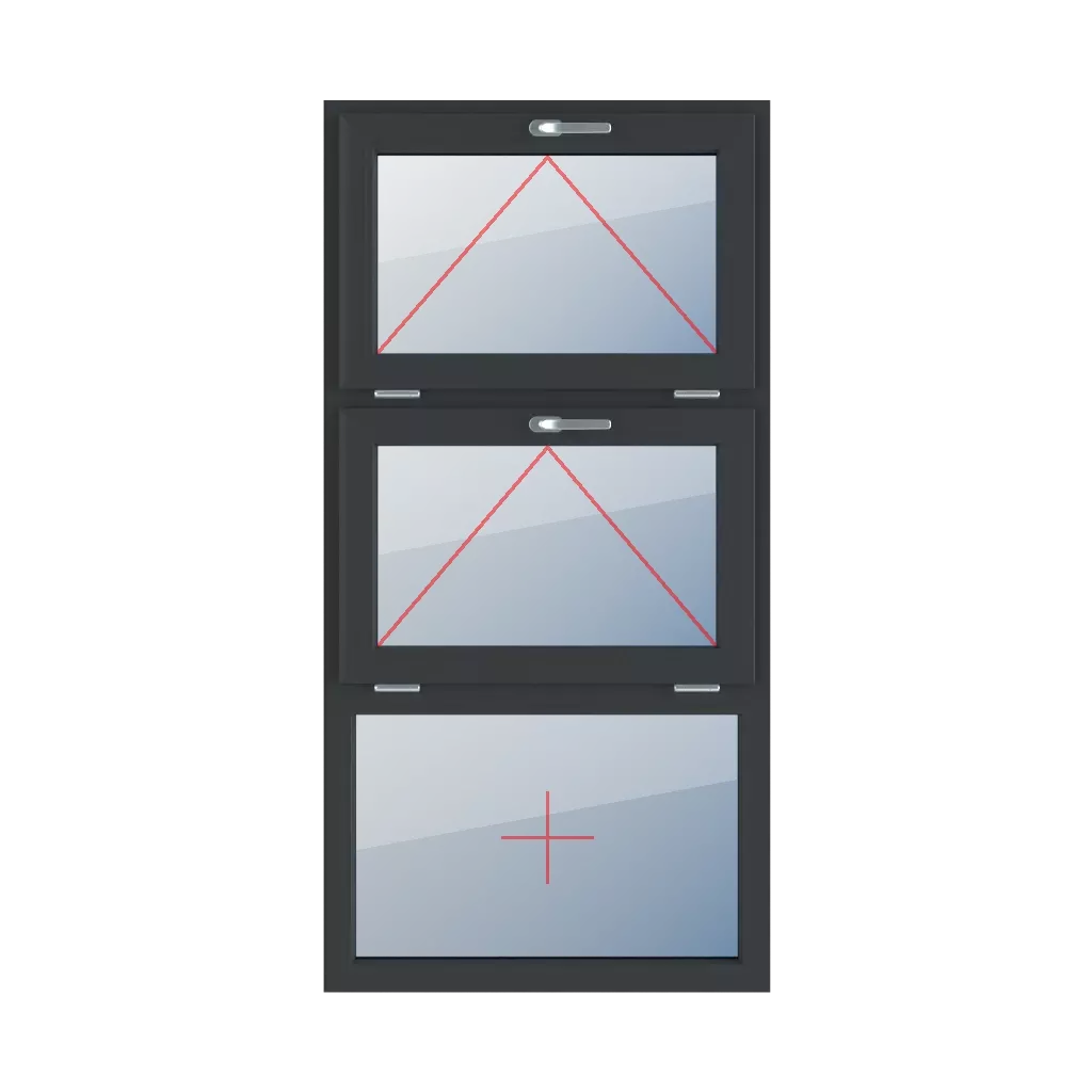 Tilt with a handle at the top, tilt with a handle at the top, fixed glazing in the frame windows types-of-windows triple-leaf vertical-symmetrical-division-33-33-33  