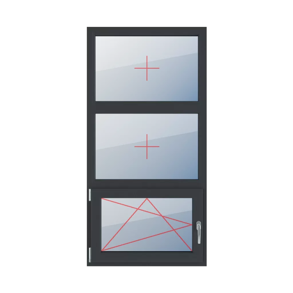 Fixed glazing in a frame, left-tilt and turn windows types-of-windows triple-leaf vertical-symmetrical-division-33-33-33  