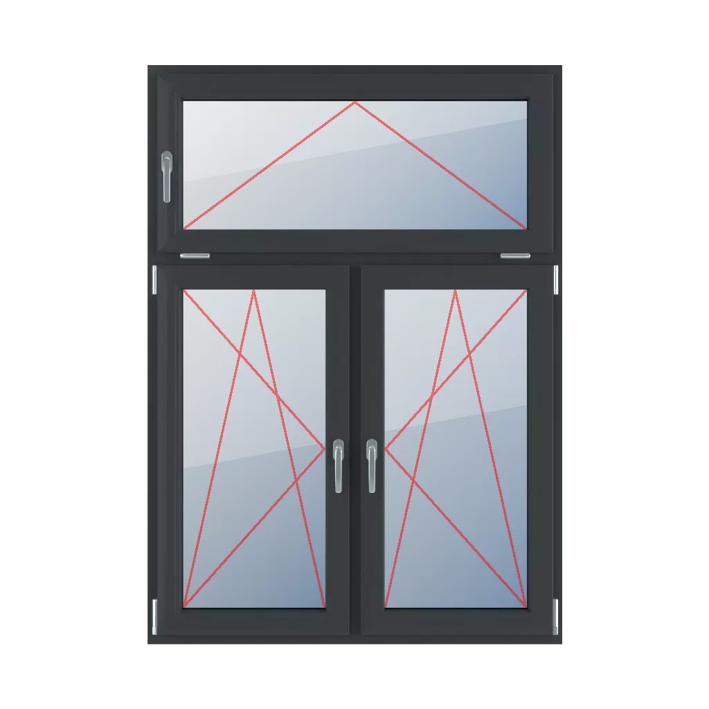 Tilt with a handle on the left, turn-tilt left, turn-tilt right windows types-of-windows triple-leaf vertical-asymmetric-division-30-70  