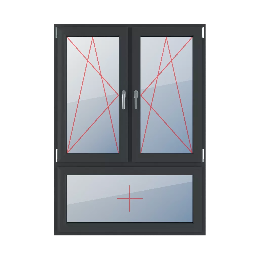 Left-hand turn-tilt, right-hand turn-tilt, fixed glazing in the leaf windows types-of-windows triple-leaf vertical-asymmetric-division-70-30  
