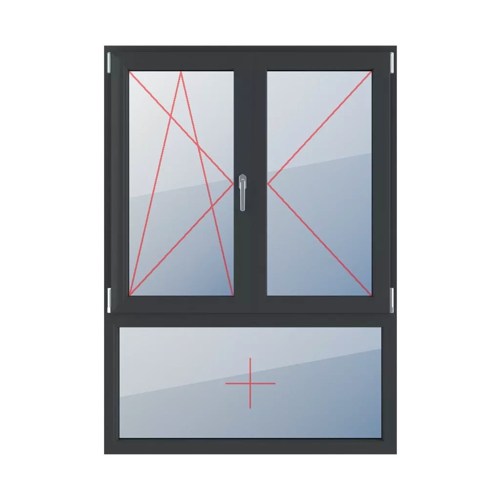 Left-hand turn-tilt, right-hand turn, movable mullion, fixed glazing in the frame windows types-of-windows triple-leaf 70-30-vertical-asymmetrical-division-with-a-movable-mullion  