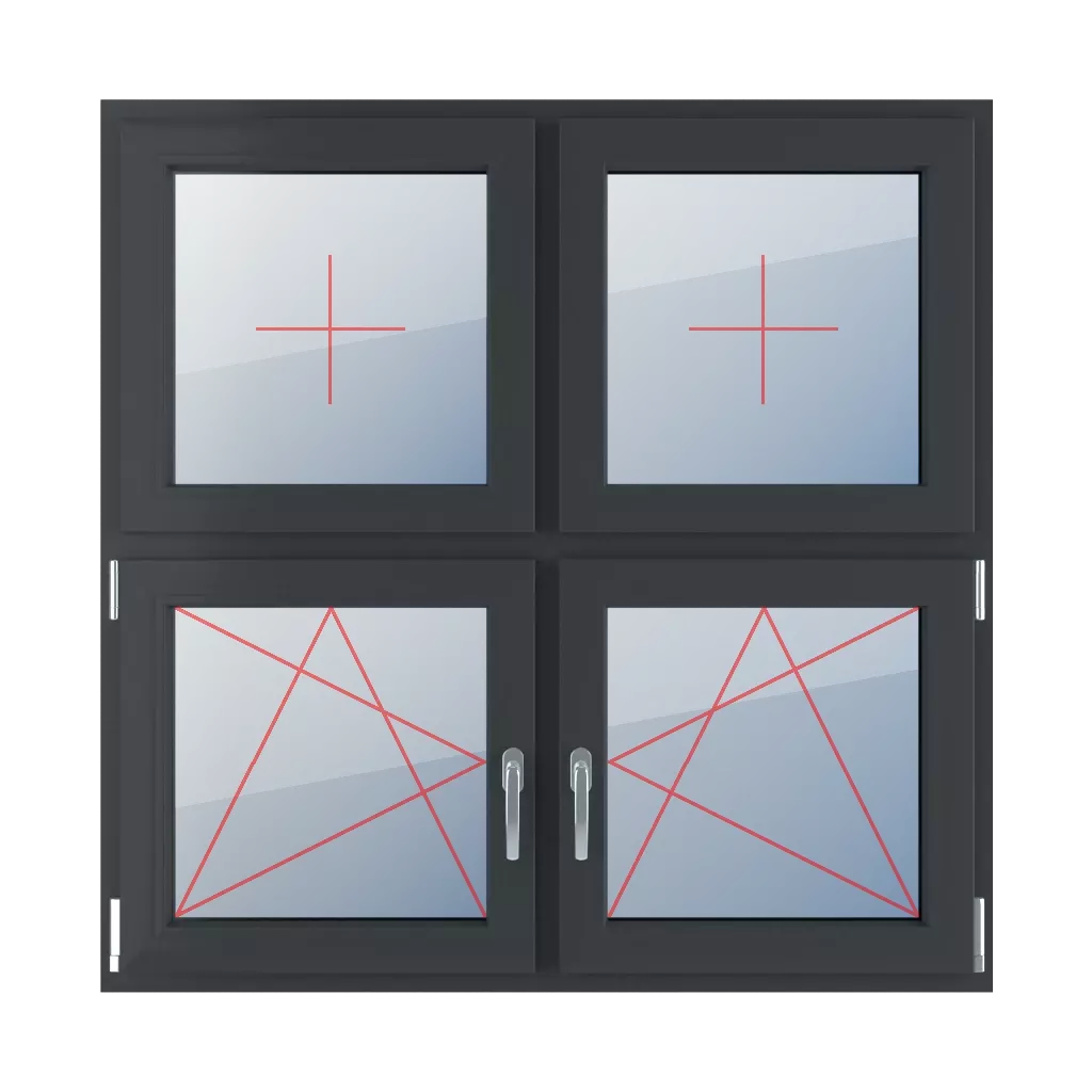 Fixed glazing in the leaf, left-hand turn-tilt, right-hand turn-tilt glazing windows types-of-windows four-leaf symmetrical-division-horizontal-50-50  