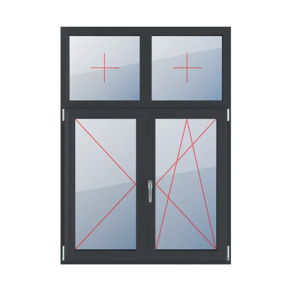 Fixed glazing in a frame, left-hand turn, movable mullion, right-tilt and turn windows types-of-windows four-leaf vertical-asymmetric-division-30-70-with-a-movable-mullion  
