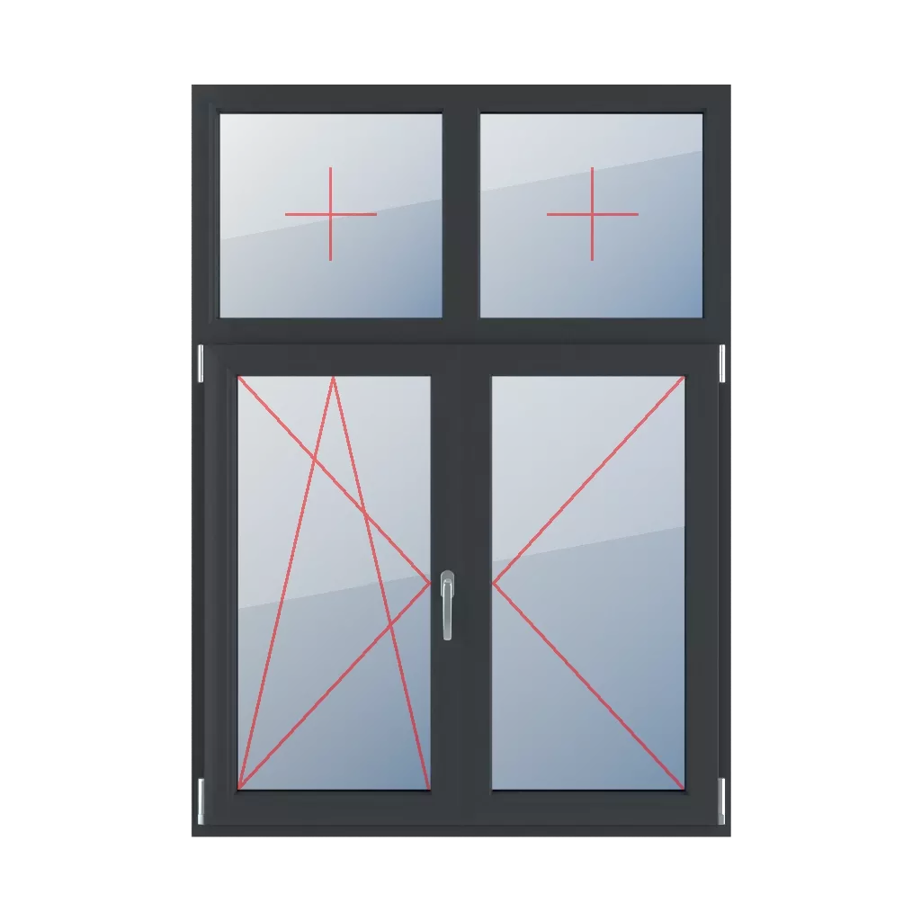Fixed glazing in the frame, left-tilt and turn glazing, movable mullion, right-hand turn windows types-of-windows four-leaf vertical-asymmetric-division-30-70-with-a-movable-mullion  
