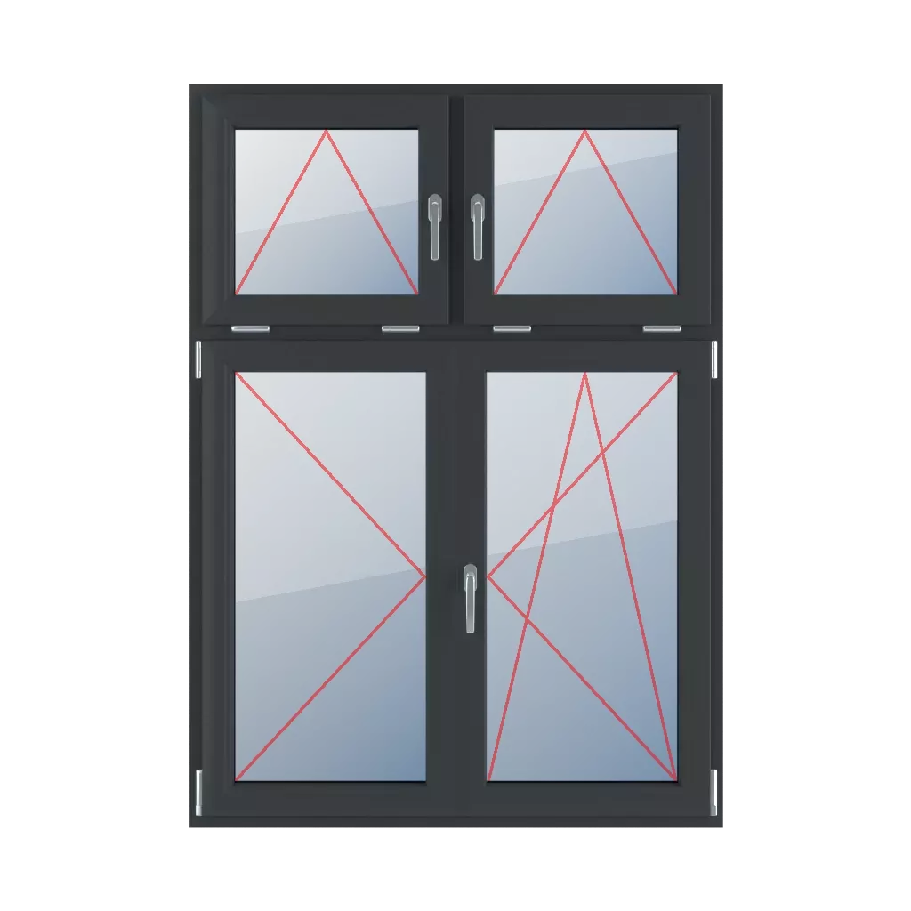 Tilt handles in the middle, tilt left, movable mullion, turn-tilt right windows types-of-windows four-leaf vertical-asymmetric-division-30-70-with-a-movable-mullion  