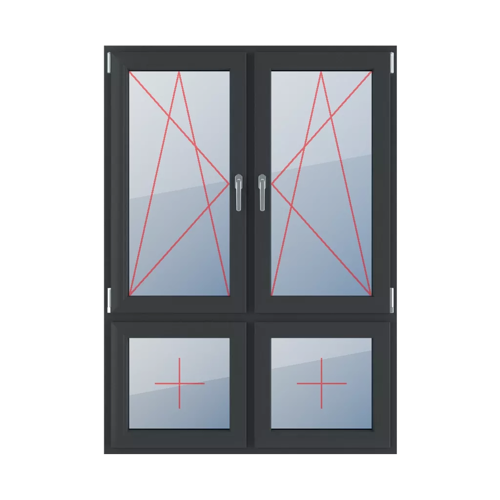 Left-hand turn-tilt, right-hand turn-tilt, fixed glazing in the leaf windows types-of-windows four-leaf vertical-asymmetric-division-70-30  