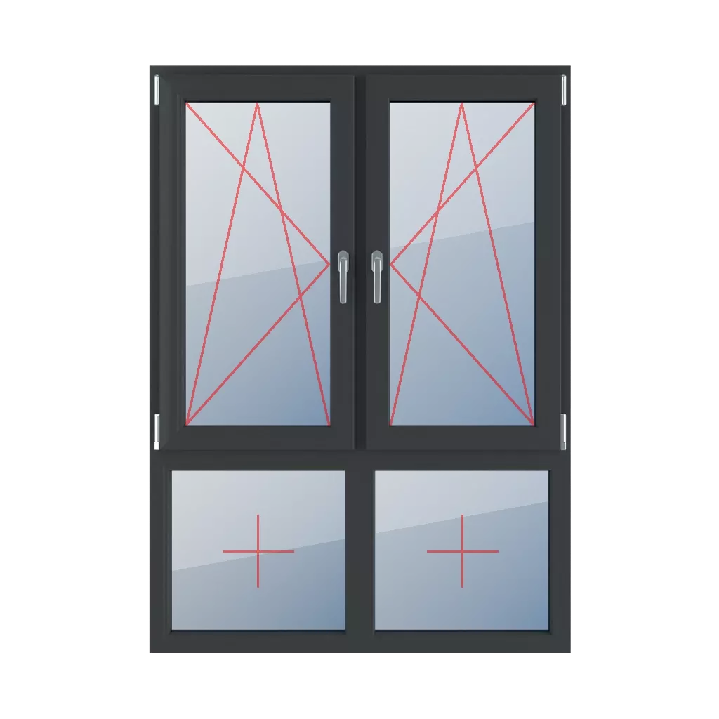 Left-hand turn-tilt, right-hand turn-tilt, fixed glazing in the frame windows types-of-windows four-leaf vertical-asymmetric-division-70-30  