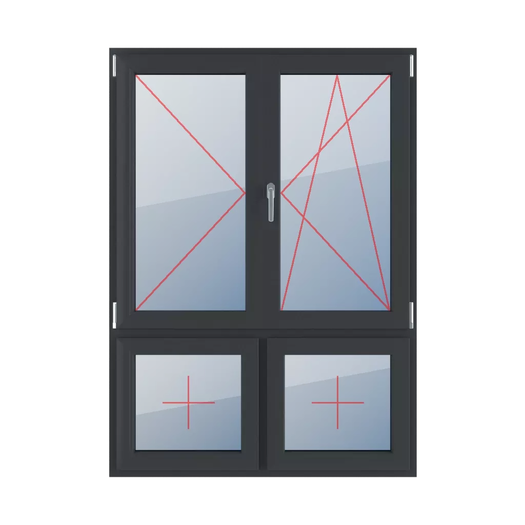 Left-side turn, movable mullion, right-hand turn-tilt, fixed glazing in the sash windows types-of-windows four-leaf 70-30-vertical-asymmetrical-division-with-a-movable-mullion  