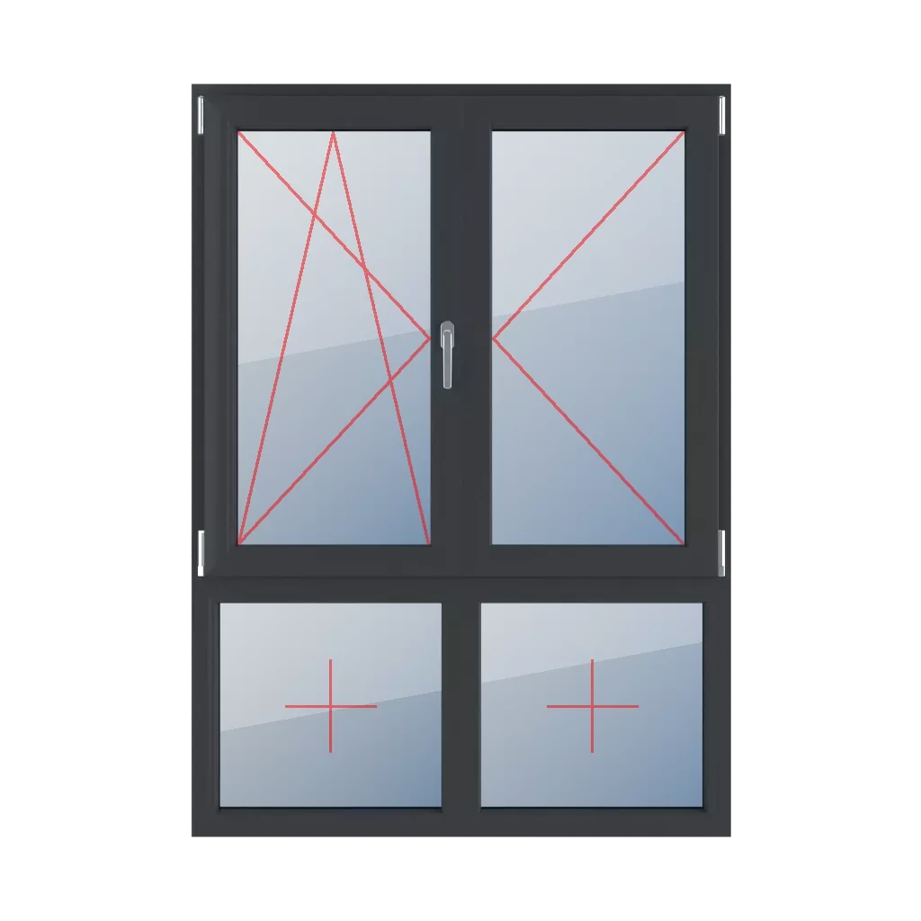 Left-hand turn-tilt, right-hand turn, movable mullion, fixed glazing in the frame windows types-of-windows four-leaf 70-30-vertical-asymmetrical-division-with-a-movable-mullion  