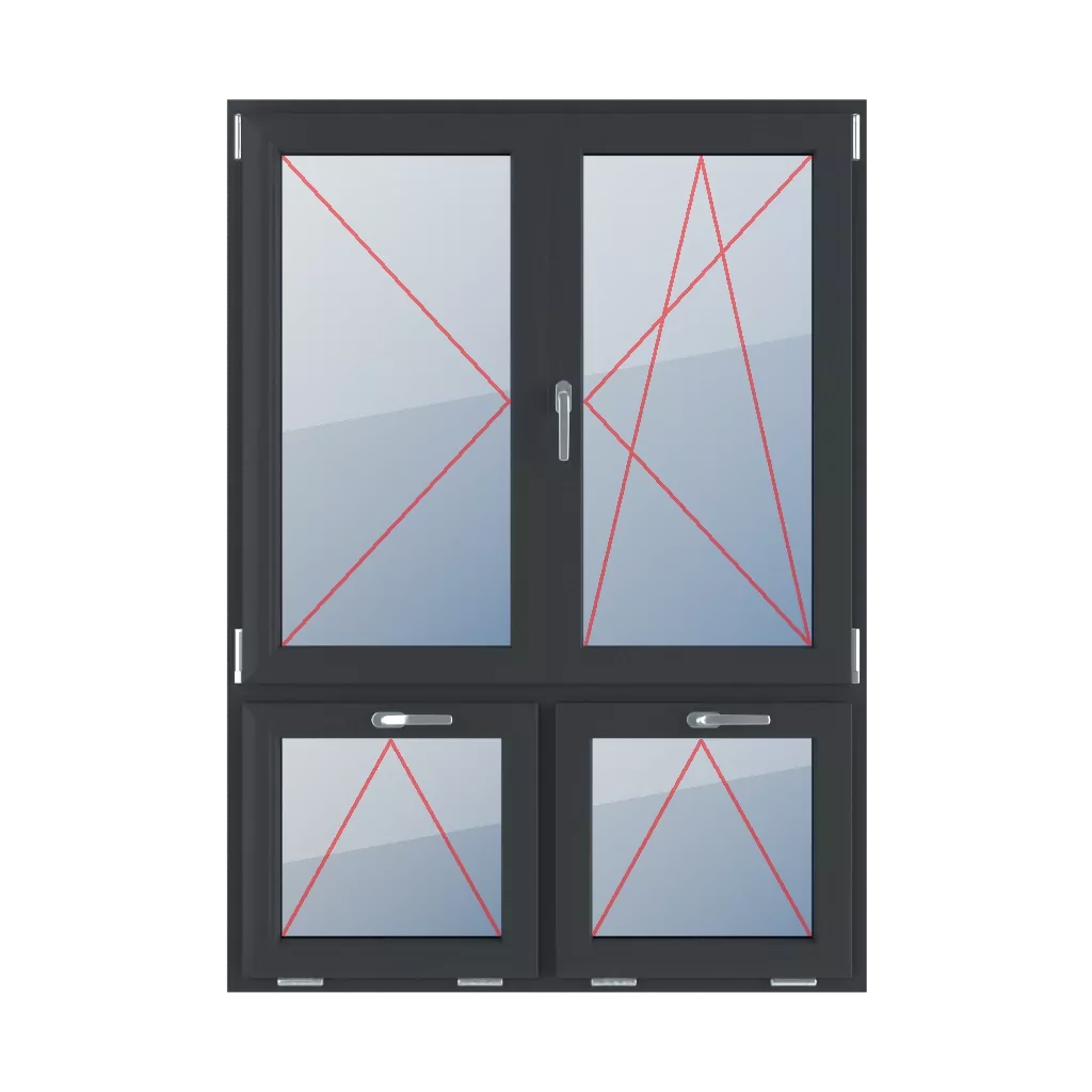 Turn left, movable mullion, turn-tilt right, tilt, with a handle at the top windows types-of-windows four-leaf 70-30-vertical-asymmetrical-division-with-a-movable-mullion  